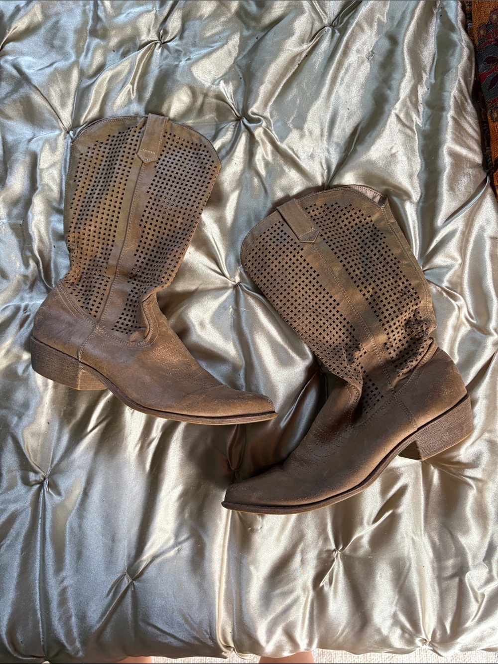 Coconuts by Matisse Brown Perforated Mid-Calf Western Booties